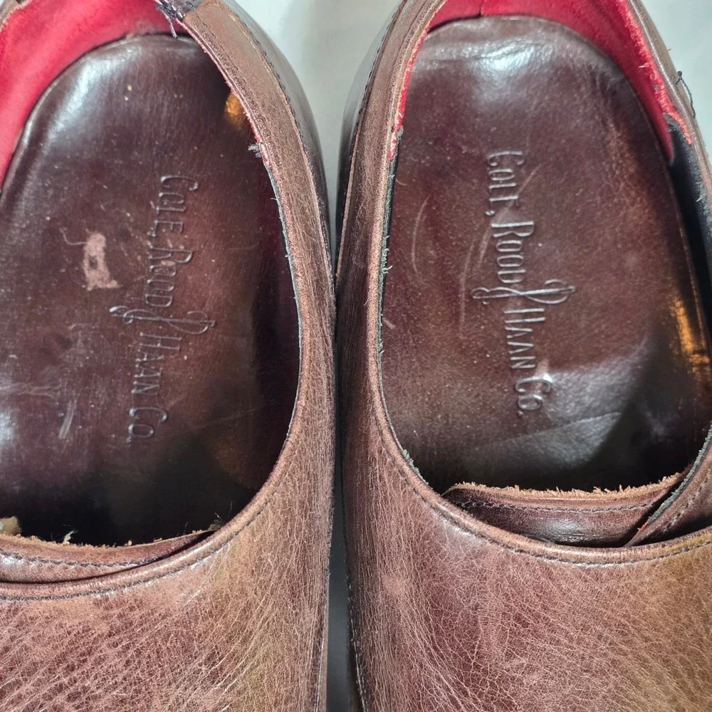 COLE HAAN Men's 11M Double Monk Strap Brown Leather‎ Apron Toe Dress Shoes